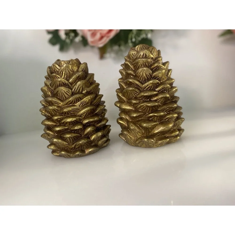 Vintage Otagiri 1996 Enesco Pinecone Taper Candle Holders Set of 2 Ceramic 5